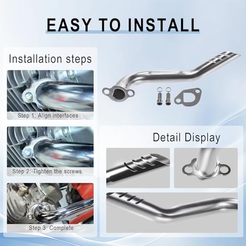 FUWTLP Exhaust Header Pipe Kit For Predator 212cc 224cc 196cc For Coleman CT200u CT200u-ex BT200X KT196 6.5hp Baja Warrior MB200 GX160 GX200 Clone Engine Go Kart Mini Bike Silver - Image 5