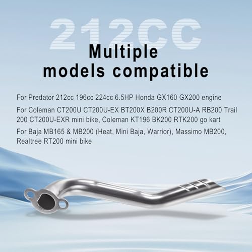 FUWTLP Exhaust Header Pipe Kit For Predator 212cc 224cc 196cc For Coleman CT200u CT200u-ex BT200X KT196 6.5hp Baja Warrior MB200 GX160 GX200 Clone Engine Go Kart Mini Bike Silver - Image 3