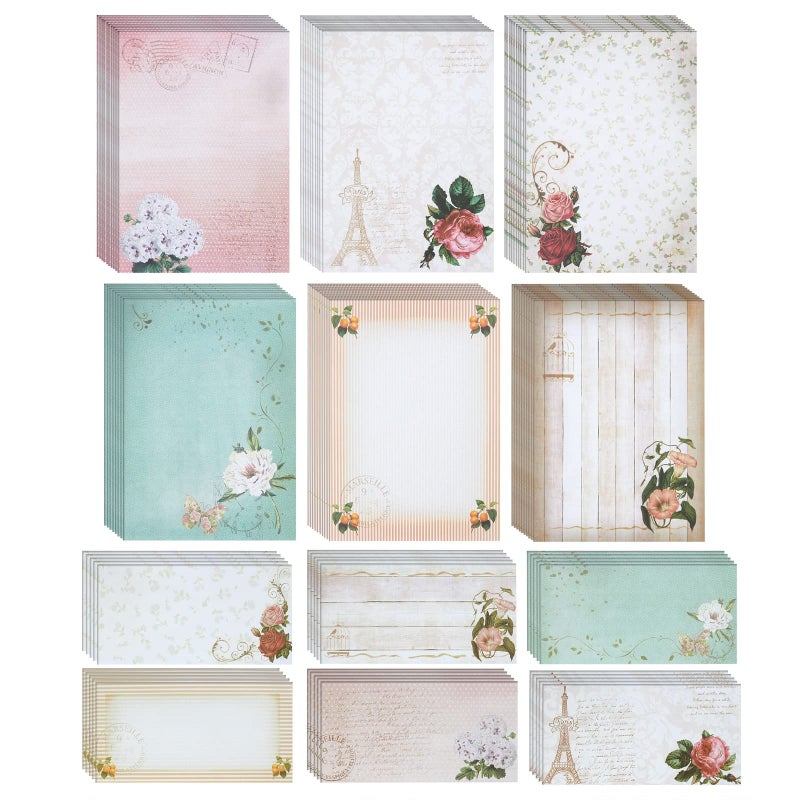 Paper Junkie Stationery Set - 7.25 x 10.2 In, Gold, 60 Sheets & 30 Envelopes - Letter Paper & Envelopes - Vintage Paper Designs