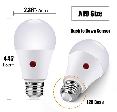 Emotionlite Dusk to Dawn Sensor Light Bulbs Outdoor,Neutral White LED Bulbs, 60 Watt Equivalent, Automatic On/Off, Porch, Patio,Garage, Hallway, Basement, A19 Size, 9W, E26 Medium Base (3 Pack) - Image 3