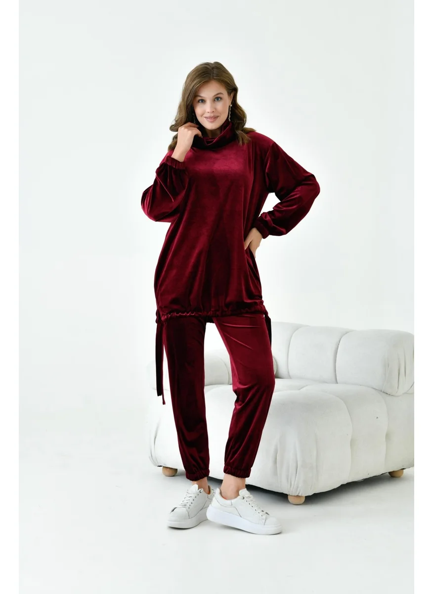 جارمي Women's Pleated Velvet Suit Claret Red