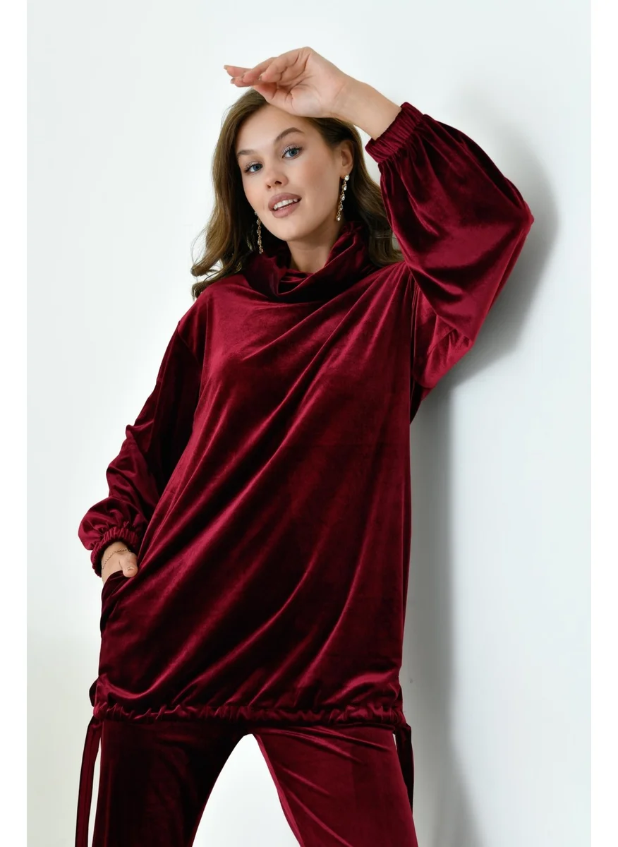جارمي Women's Pleated Velvet Suit Claret Red