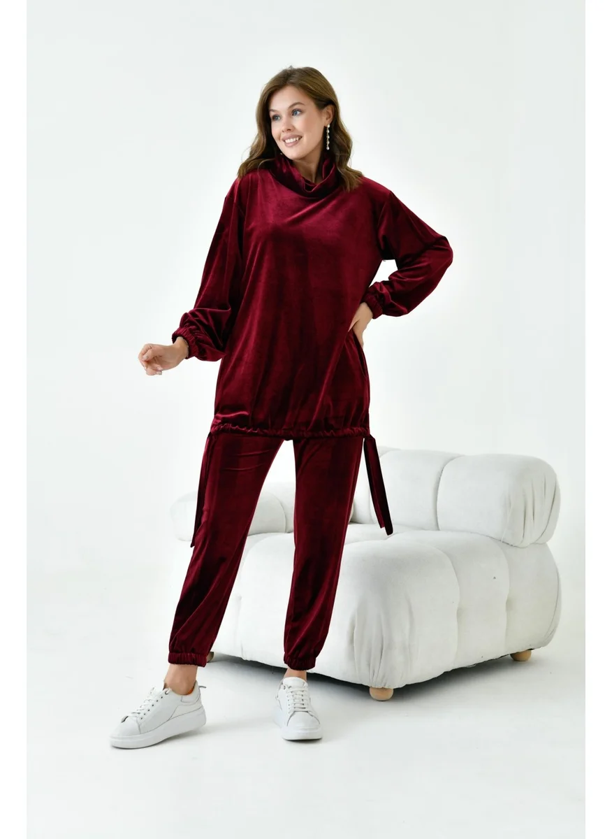 جارمي Women's Pleated Velvet Suit Claret Red