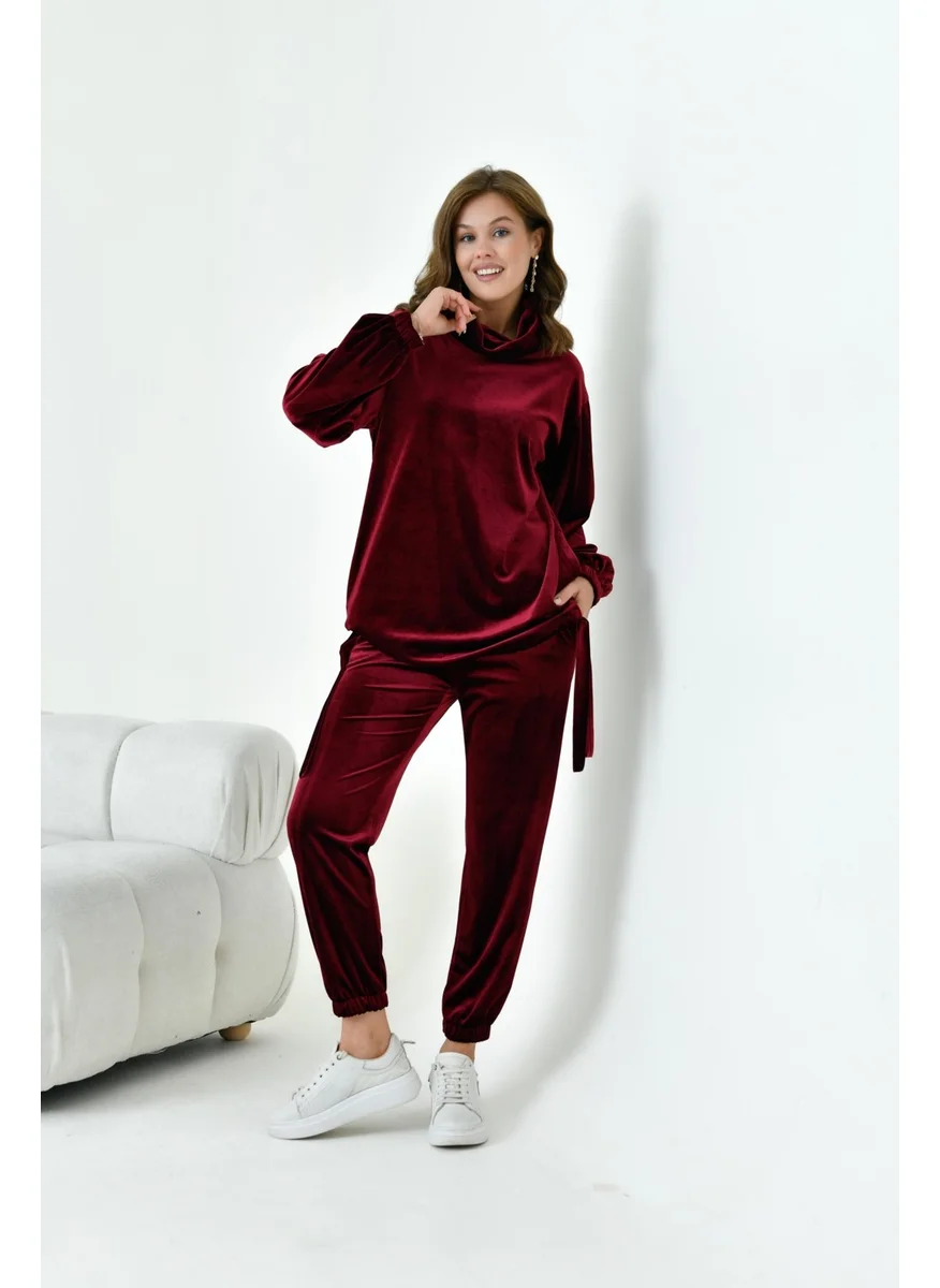 جارمي Women's Pleated Velvet Suit Claret Red