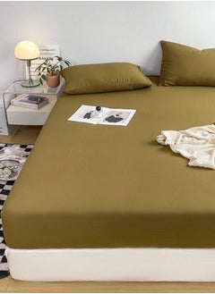LUNA Home 3-Piece Set: Includes a king-size fitted bedsheet and two pillowcases, washable cotton in a green color.  - Image 3
