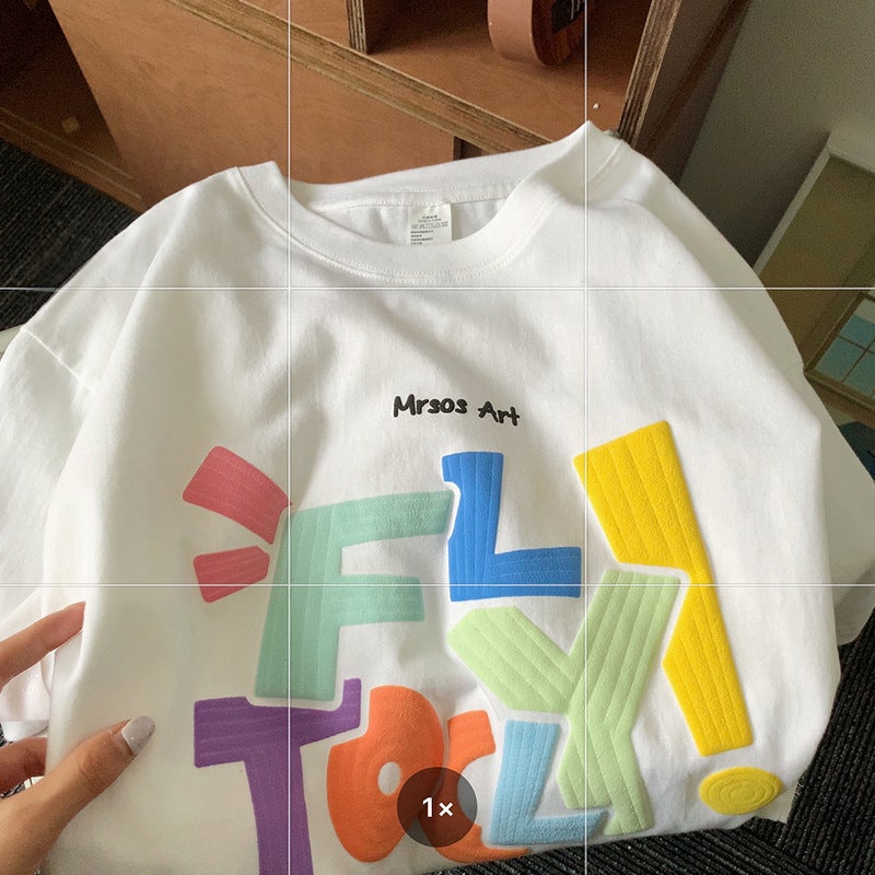 Short-sleeved T-shirt Men's 2024 New Summer Trendy Brand Men's oversize American Letter Pure Cotton Loose T-shirt - Image 3