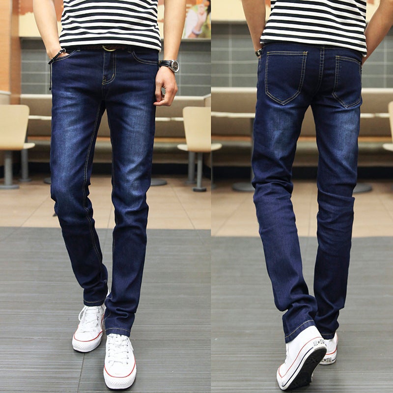 Generic Autumn Stretch Jeans Mens Light-colored Legs Korean Style Slim-fit Snowflake Mens Pencil Pants Tight-fit Teenagers 817# grinding White Blue