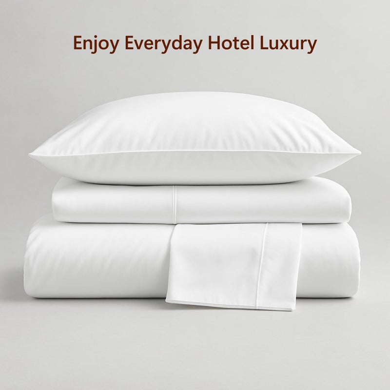 Peru Pima 285 Thread Count Percal King Sheet Set - 100% Peruvian Pima Cotton, 4 Piece (Flat, Fitted, 2 Pillowcases) - Cooling, Crisp, Deep Pocket, Hotel Quality Bedding - White - Image 5