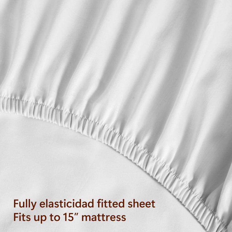 Peru Pima 285 Thread Count Percal King Sheet Set - 100% Peruvian Pima Cotton, 4 Piece (Flat, Fitted, 2 Pillowcases) - Cooling, Crisp, Deep Pocket, Hotel Quality Bedding - White - Image 4