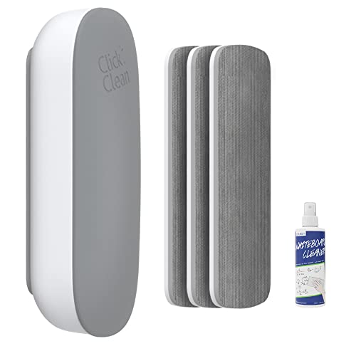 CLICK CLEAN Replaceable Dry Erase Board Eraser, 4-in-1 Magnetic Whiteboard Eraser with 3 Replaceable Felt Pads, Free 3.4oz Whiteboard Cleaner Included, Intended for Classroom, Home and Office - Image 1