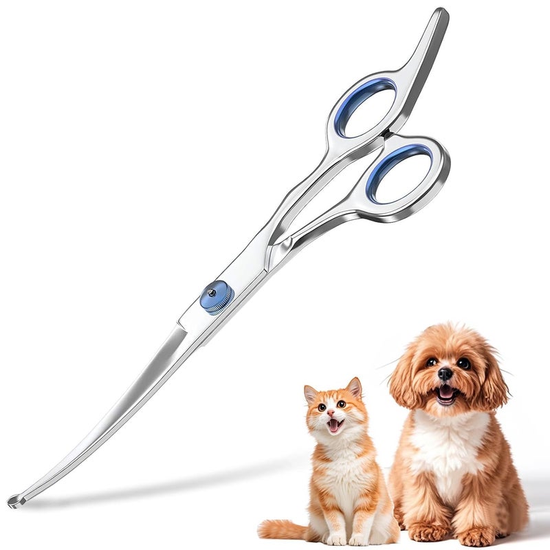 squishy Dog Grooming Scissors, Professional Pet Hair Cutting Scissors with Curved Blades, Dog Scissors for Precise Trimming on Face and Paws, Lightweight Design for Comfortable Use - Image 1
