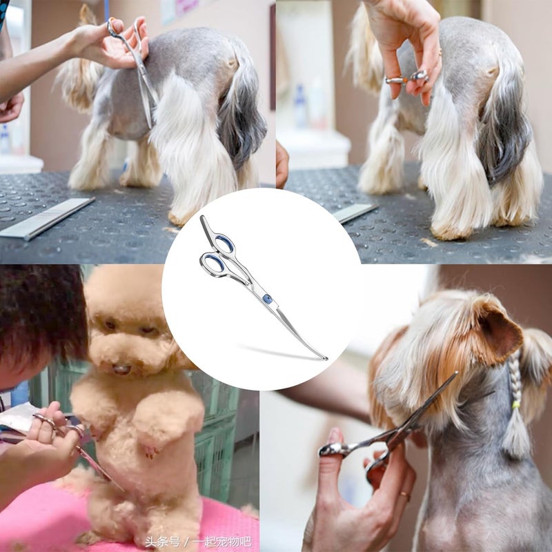 squishy Dog Grooming Scissors, Professional Pet Hair Cutting Scissors with Curved Blades, Dog Scissors for Precise Trimming on Face and Paws, Lightweight Design for Comfortable Use - Image 4