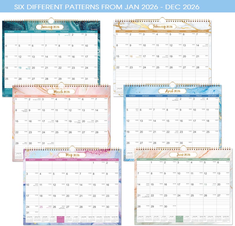 Journaltastic 2026 Calendar - 2026 Wall Calendar with Julian Date, January 2026 - December 2026, Twin-Wire-Bound, 14.76â€x 11.6â€, Thick Paper Perfect for Organizing & Planning, 6 Different Background Patterns - Image 2