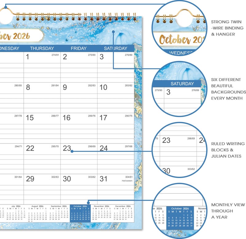 Journaltastic 2026 Calendar - 2026 Wall Calendar with Julian Date, January 2026 - December 2026, Twin-Wire-Bound, 14.76â€x 11.6â€, Thick Paper Perfect for Organizing & Planning, 6 Different Background Patterns - Image 4