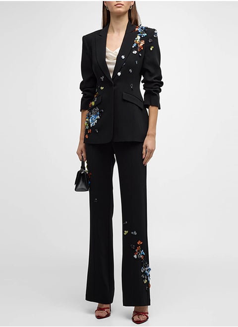 Colorful Sequin Button Suit with Long Pants Two-Piece Set
