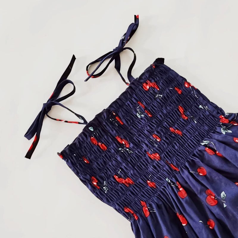 Kumrabal Girls Dresses, Toddler Dress, Little Toddler Girls' Flower Summer Sleeveless Straps Navy Blue with Cherry Printed Princess Dresses,Backless Cute Holiday Beach Sundress for Kids - Image 4
