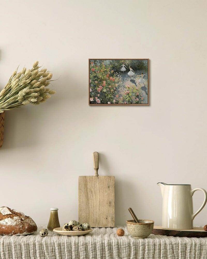 KISSFOX Framed Wall Art Vintage Wall Decor Ballerinas Dancing Canvas Art Rose Pictures Summer Floral Paintings Cottage Artwork Aesthetic Prints For Dorm Bedroom Apartment Classroom - Image 3