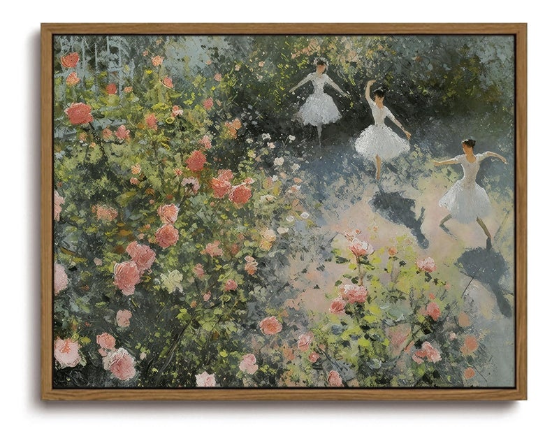 KISSFOX Framed Wall Art Vintage Wall Decor Ballerinas Dancing Canvas Art Rose Pictures Summer Floral Paintings Cottage Artwork Aesthetic Prints For Dorm Bedroom Apartment Classroom - Image 1