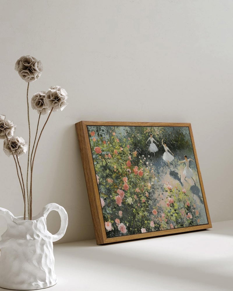 KISSFOX Framed Wall Art Vintage Wall Decor Ballerinas Dancing Canvas Art Rose Pictures Summer Floral Paintings Cottage Artwork Aesthetic Prints For Dorm Bedroom Apartment Classroom - Image 2
