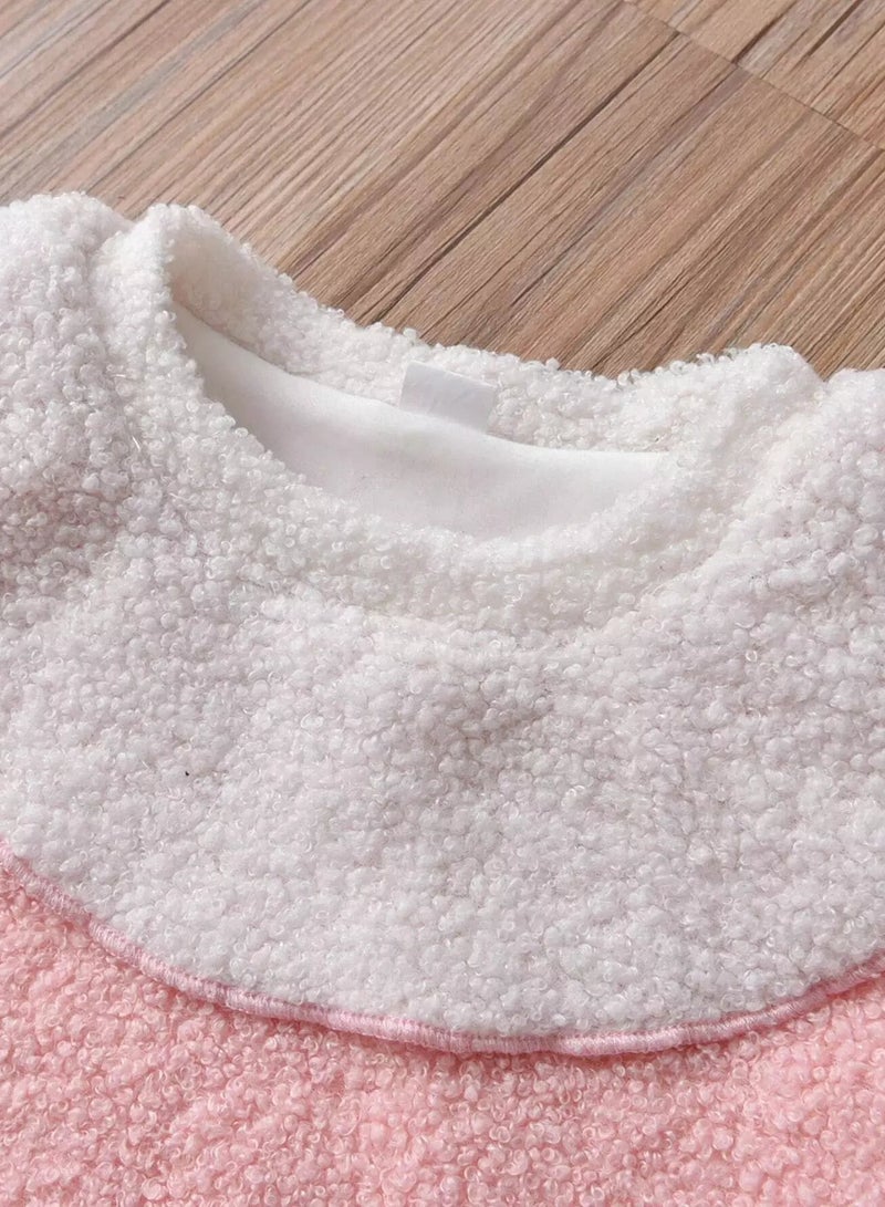 Baby Color Block Ruffle Trim Thermal Lined Teddy Pullover - Image 3