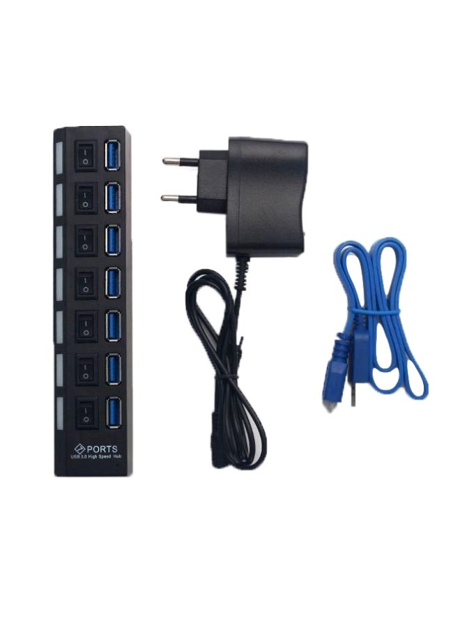 NIBEMINENT 7-Port USB HUB Black/Blue - Image 1
