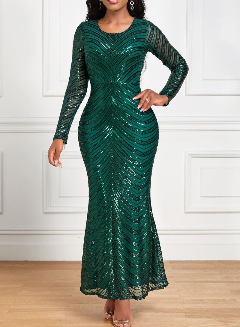 GEXUAN Green Sequin Evening Dress - Image 1