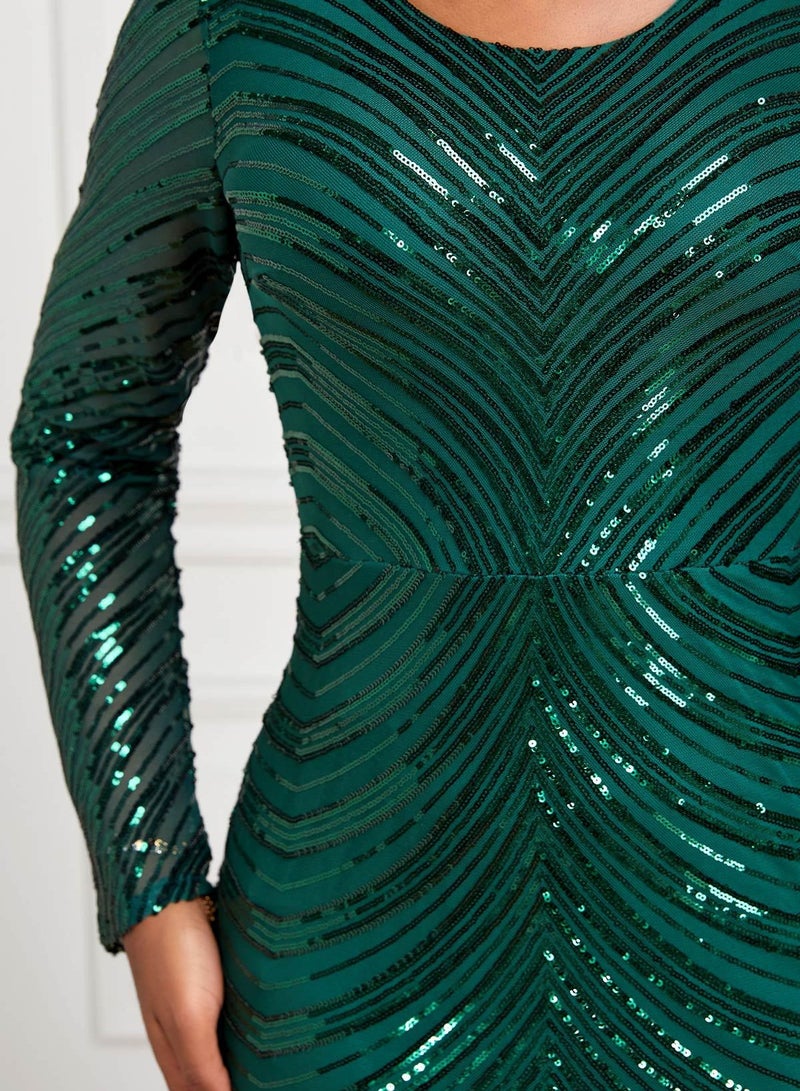 GEXUAN Green Sequin Evening Dress - Image 3