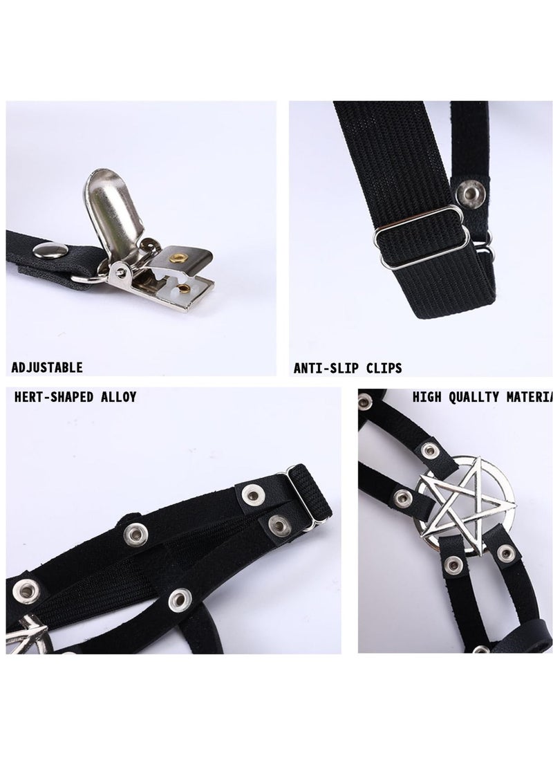 Y&D - Women Adjustable Leather Thigh Garter, 2Pcs Star Shaped Leg Garter with Clips Punk Goth Garters for Thigh-high Socks - Image 1