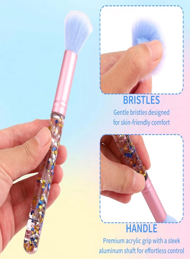 Pretwad 7 PCS Crystal Sparkles Makeup Brushes Set - Professional Blending Brushes with Sequins Handle, Cute Beauty Brush Kit for Blush, Foundation, Highlight, Concealers, Eyebrow, Lip & Fan Brushes for Girls - Image 3