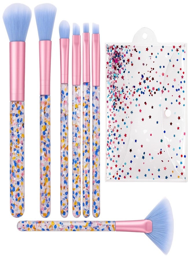 Pretwad 7 PCS Crystal Sparkles Makeup Brushes Set - Professional Blending Brushes with Sequins Handle, Cute Beauty Brush Kit for Blush, Foundation, Highlight, Concealers, Eyebrow, Lip & Fan Brushes for Girls - Image 1