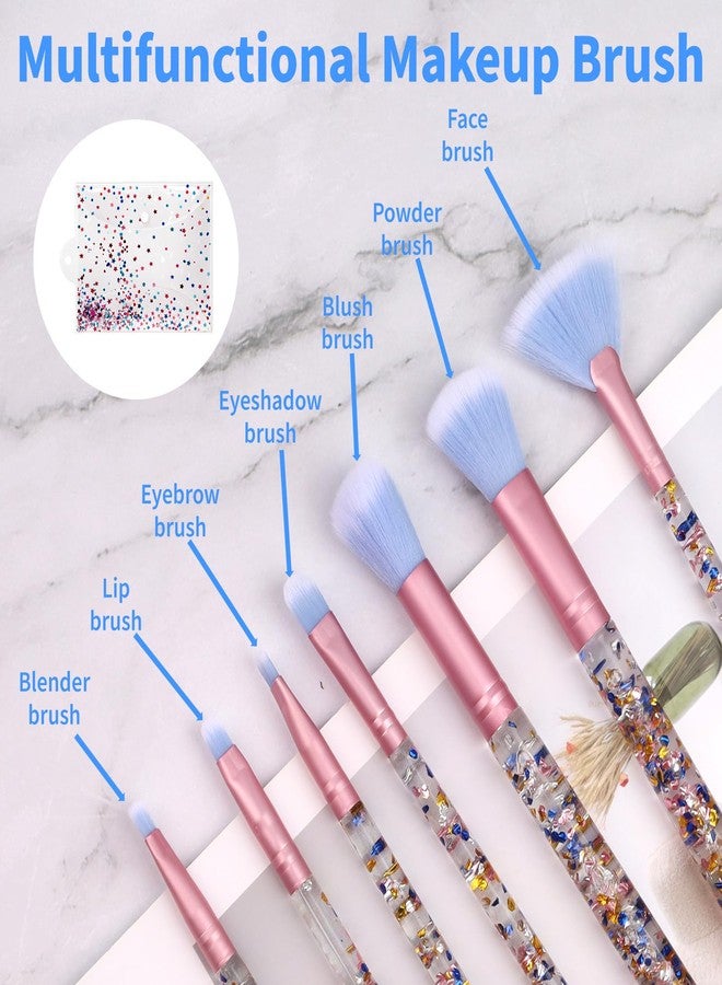Pretwad 7 PCS Crystal Sparkles Makeup Brushes Set - Professional Blending Brushes with Sequins Handle, Cute Beauty Brush Kit for Blush, Foundation, Highlight, Concealers, Eyebrow, Lip & Fan Brushes for Girls - Image 4