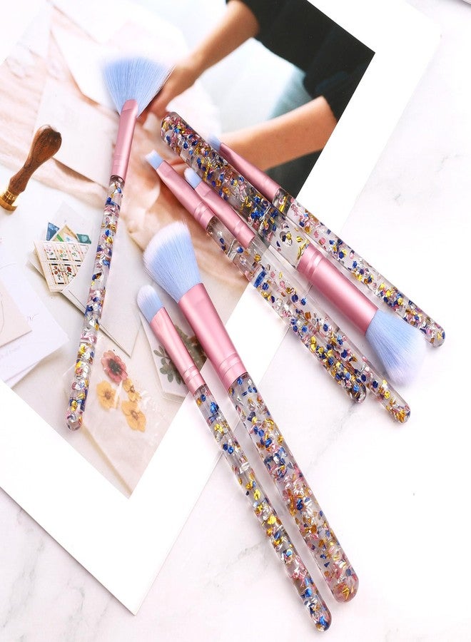 Pretwad 7 PCS Crystal Sparkles Makeup Brushes Set - Professional Blending Brushes with Sequins Handle, Cute Beauty Brush Kit for Blush, Foundation, Highlight, Concealers, Eyebrow, Lip & Fan Brushes for Girls - Image 5