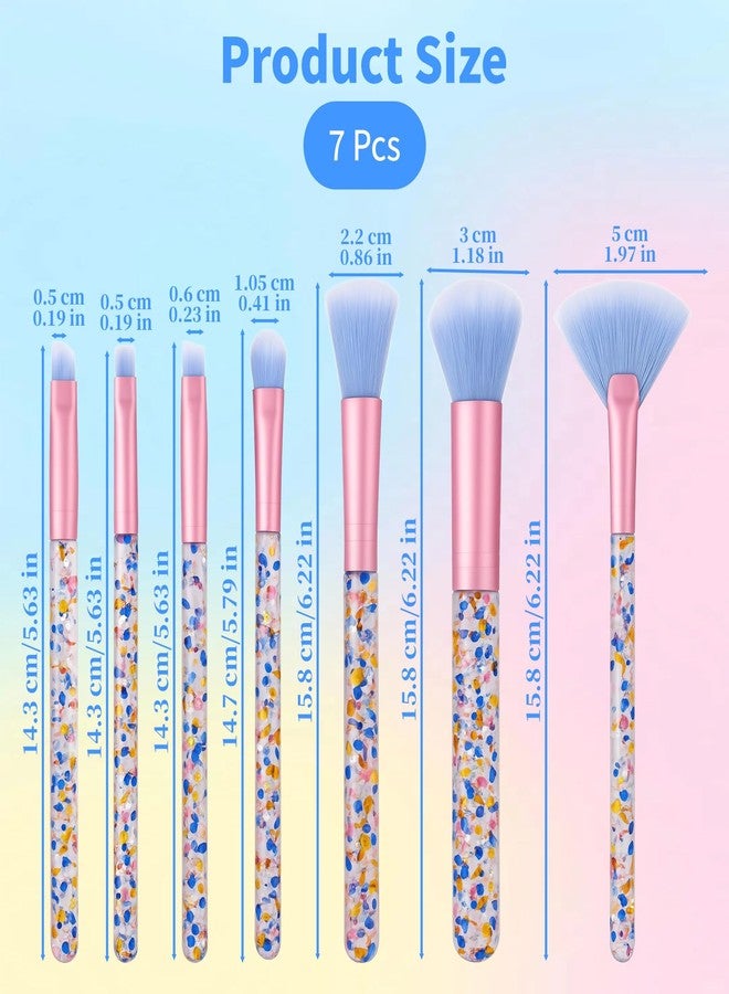 Pretwad 7 PCS Crystal Sparkles Makeup Brushes Set - Professional Blending Brushes with Sequins Handle, Cute Beauty Brush Kit for Blush, Foundation, Highlight, Concealers, Eyebrow, Lip & Fan Brushes for Girls - Image 2