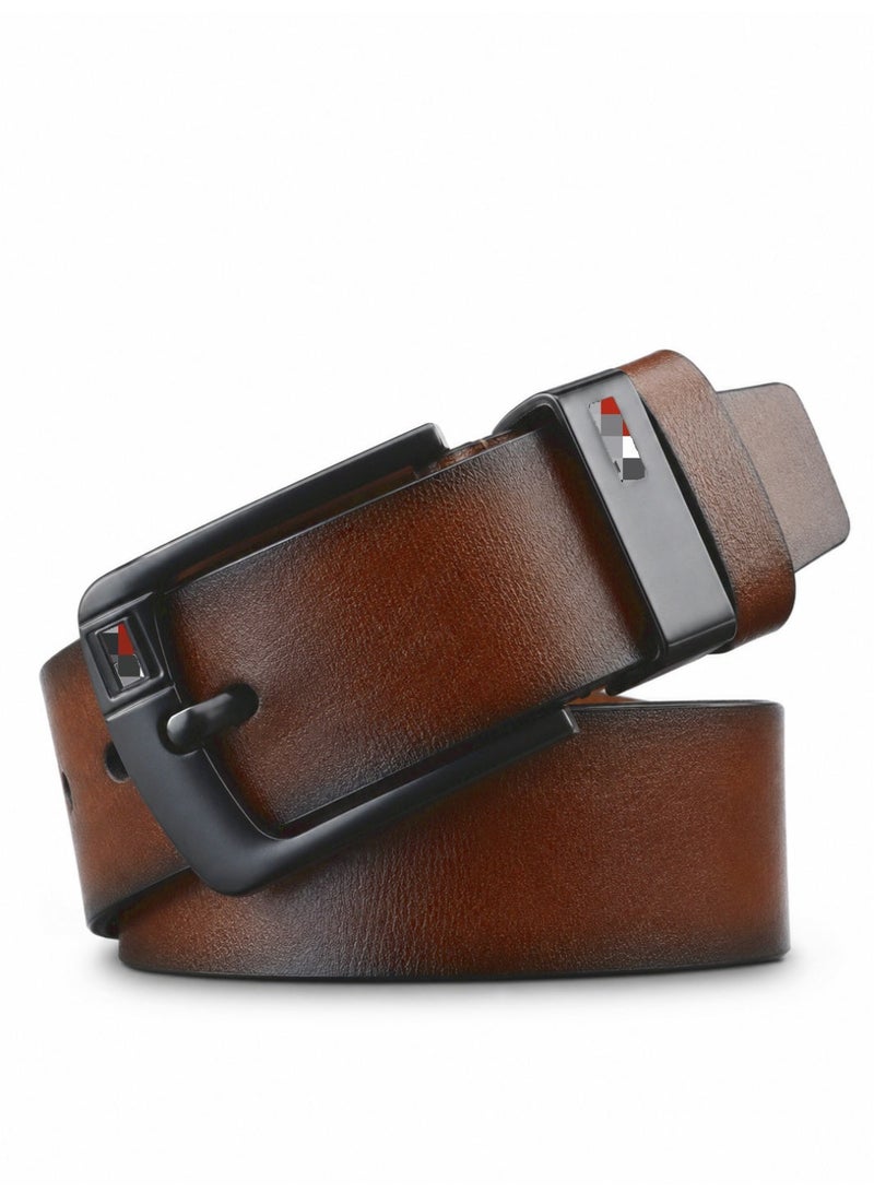 HASTE Vintage Leather Belt - Pin Buckle Distressed Finish - 120cm - Brown - Image 1