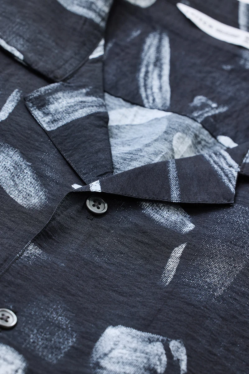 SNITCH Black Abstract Half Sleeve Boxy Shirt