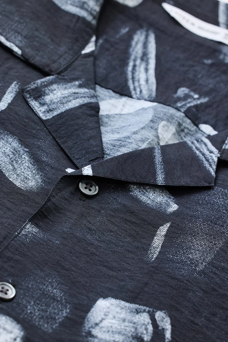 سنيتش Black Abstract Half Sleeve Boxy Shirt