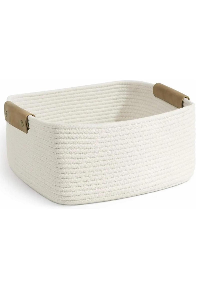 GUDOO سلة تخزين، سلال تخزين لتنظيم الأرفف، سلال قطنية مضفرة للتخزين، سلة منسوجة للألعاب، سلال مناشف للحمام (أبيض، كبير) - Image 1