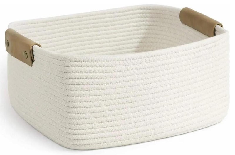 GUDOO Storage Basket, Storage Baskets for Shelves Organizer, Cotton Rope Baskets for Storage, Woven Basket for Toys,Towel Baskets for Bathroom (White,L) - Image 1