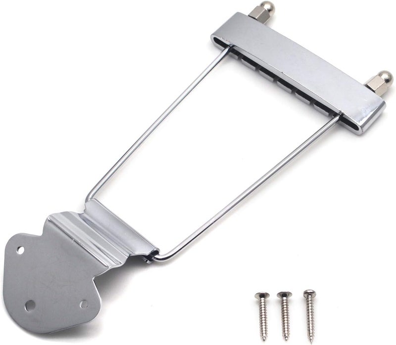 FarBoat 6-String Trapeze Tailpiece Bridge Metal Replacement Accessories for LP Jazz Archtop Guitar with Screws (Silver) - Image 1