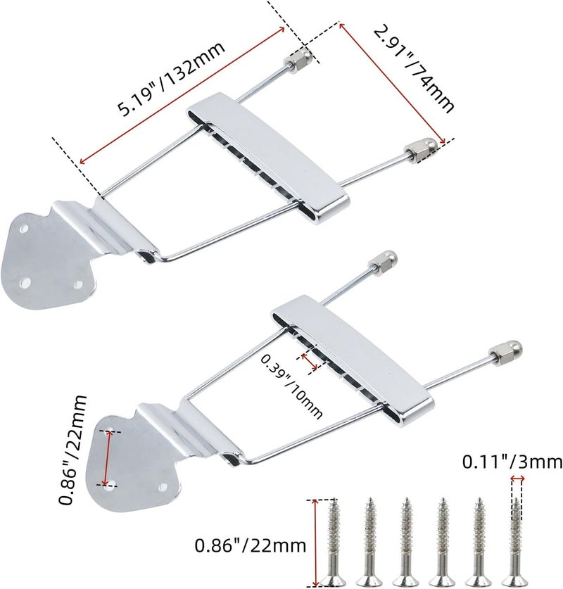 FarBoat 6-String Trapeze Tailpiece Bridge Metal Replacement Accessories for LP Jazz Archtop Guitar with Screws (Silver) - Image 2