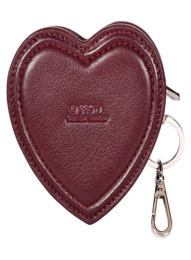 Sassora Genuine Leather Heart Shaped Key Case for Women | Compact Coin Purse with Keychain Clip | Stylish Gift for Girls & Ladies (Cherry) - Image 5