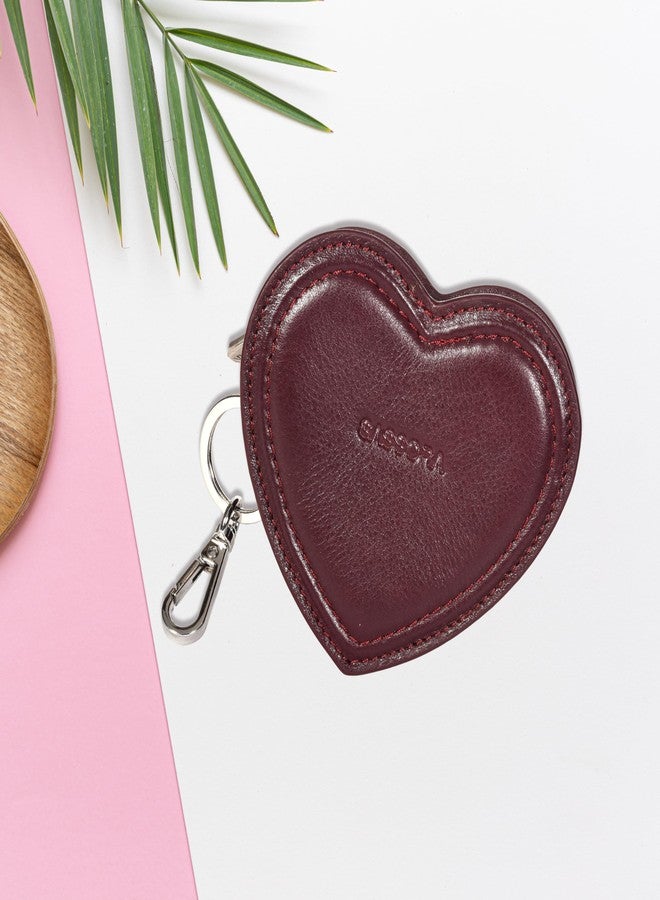 Sassora Genuine Leather Heart Shaped Key Case for Women | Compact Coin Purse with Keychain Clip | Stylish Gift for Girls & Ladies (Cherry) - Image 4