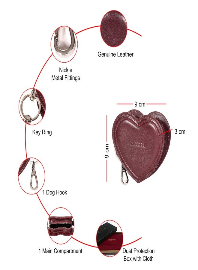 Sassora Genuine Leather Heart Shaped Key Case for Women | Compact Coin Purse with Keychain Clip | Stylish Gift for Girls & Ladies (Cherry) - Image 3