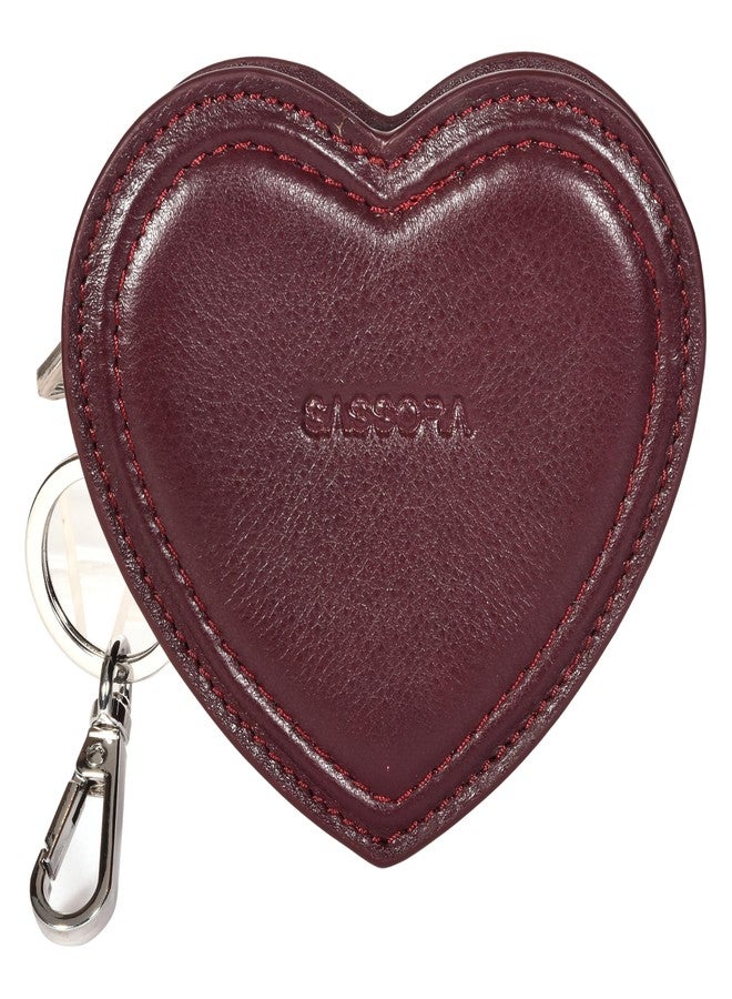 Sassora Genuine Leather Heart Shaped Key Case for Women | Compact Coin Purse with Keychain Clip | Stylish Gift for Girls & Ladies (Cherry) - Image 1