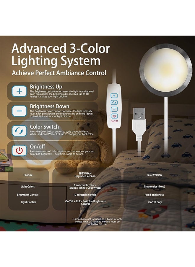 2PCS LED Lamp Kit 001 for Bambu Lab Light Kit MH001, 3 Color Temperature, Power Outage Color Storage, Dimming, 5V USB Puck Light Set DIY Hardware Spare Parts for Makerwold 3D Printed Lamp Projects - Image 2