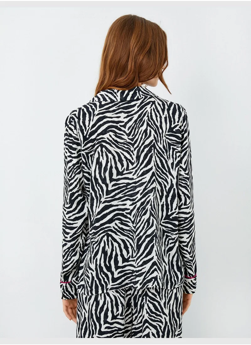 KOTON Viscose Long Sleeve Zebra Patterned Pajama Top