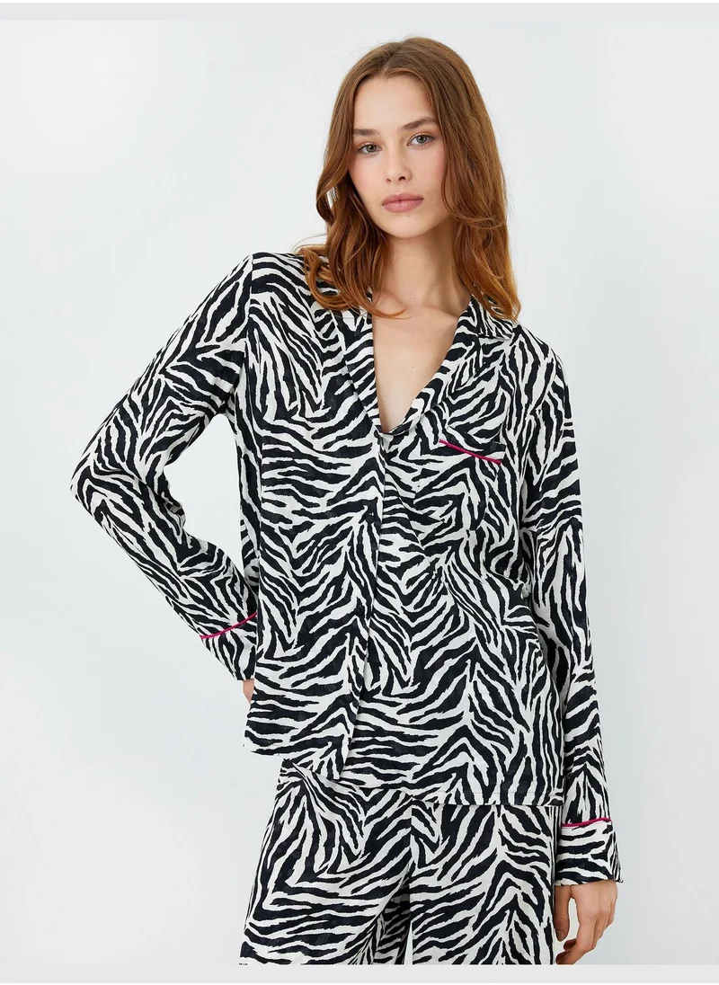 KOTON Viscose Long Sleeve Zebra Patterned Pajama Top