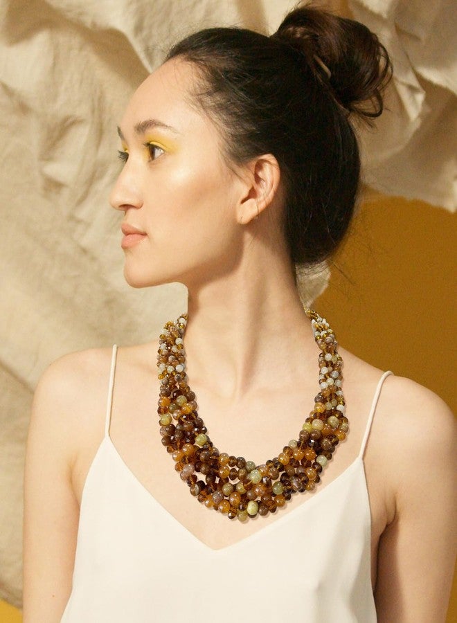 بوكار قلادات بوكار للنساء، قلادة متعددة الطبقات مزينة بالخرز، هدية مثالية للنساء (NK-10698-بني) - Image 2