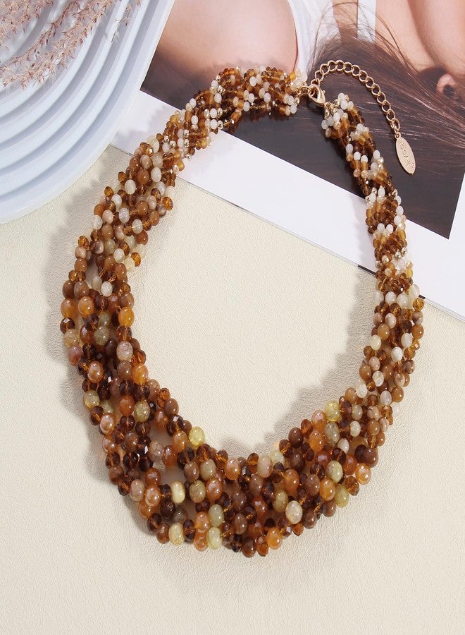 بوكار قلادات بوكار للنساء، قلادة متعددة الطبقات مزينة بالخرز، هدية مثالية للنساء (NK-10698-بني) - Image 4