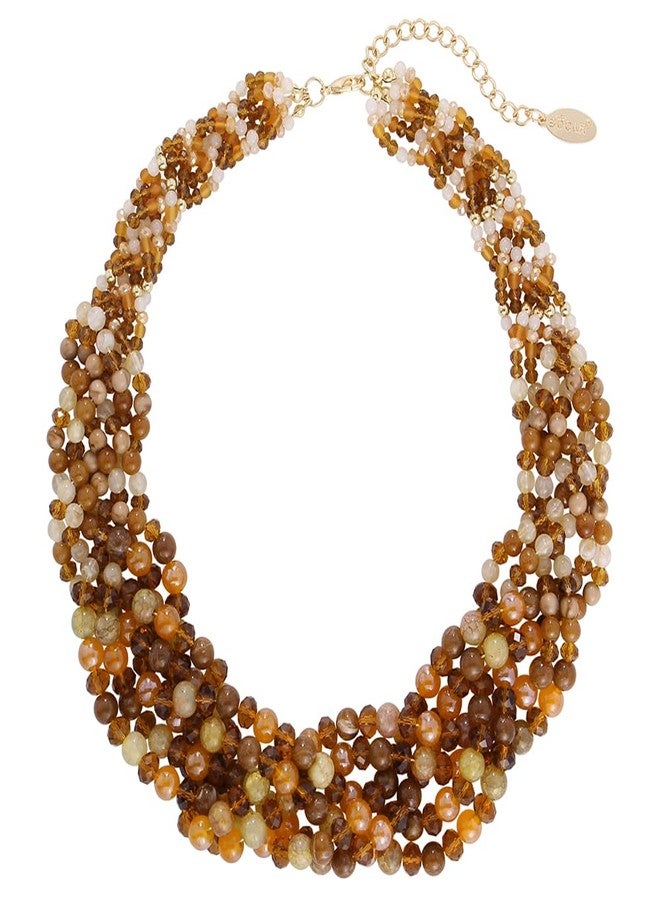 بوكار قلادات بوكار للنساء، قلادة متعددة الطبقات مزينة بالخرز، هدية مثالية للنساء (NK-10698-بني) - Image 1